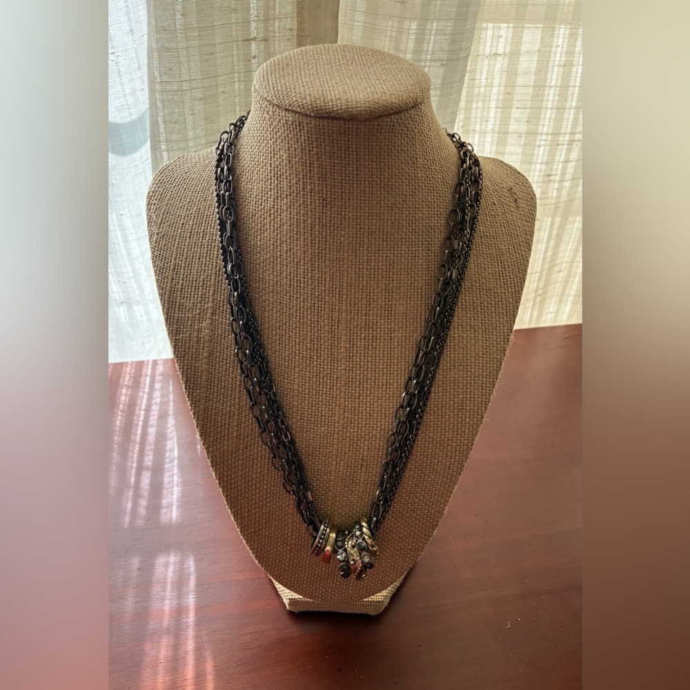 BOGO Cookie Lee Gunmetal Multi-Strand Necklace with Colorful Bead Drops